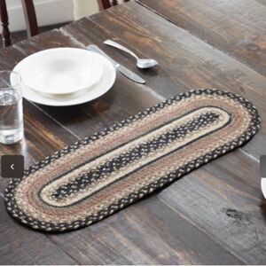 Farmhouse Jute Braided Oval Table Runner Tan Black Cream Country Cottagecore